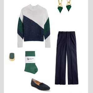 BANANA REPUBLIC Alpaca Wool Blend Colorblock Shimmer Cropped Mock Neck Sweater S